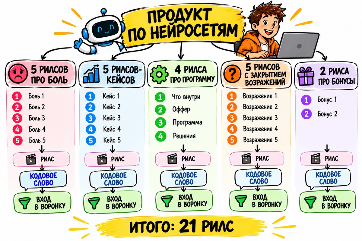 Майнд-карта контента вокруг продукта по нейросетям